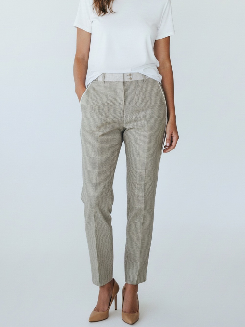 The Limited Checkered Tan Slim Tapered Ankle Pants